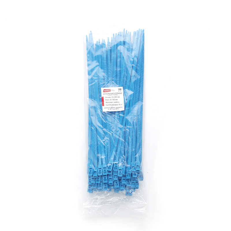Стяжка кабельна з низьким профілем замку 8x400 блакитний (100шт) APRO - Зображення 6