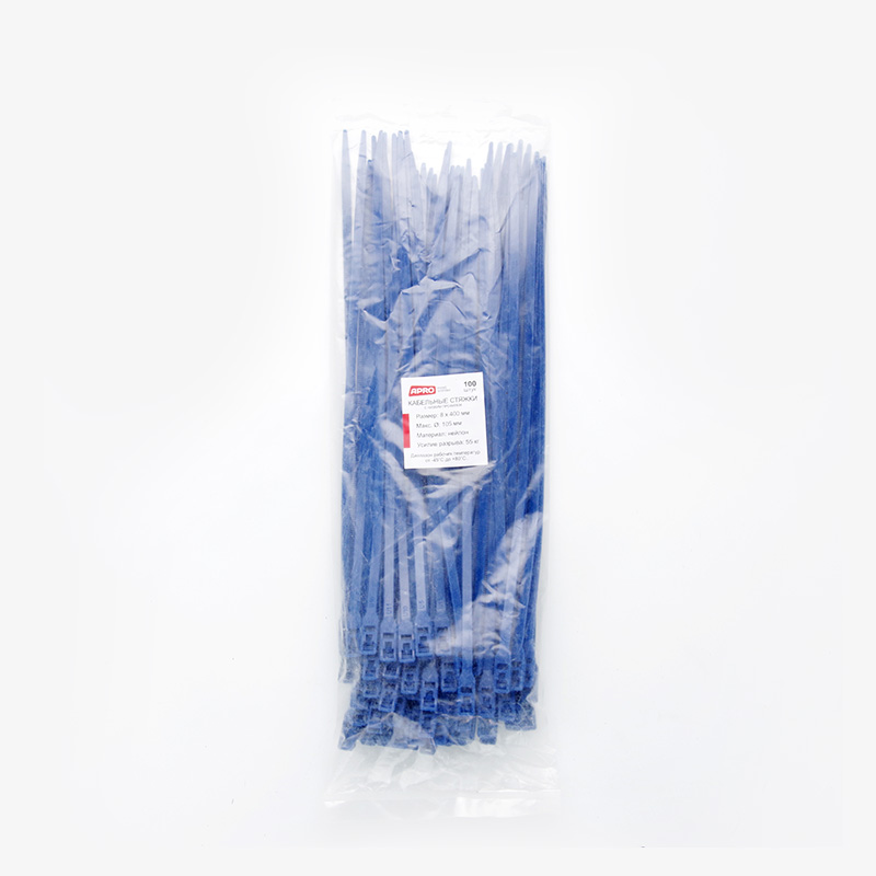 Стяжка кабельна з низьким профілем замку 8x400 синій (100шт) APRO - Зображення 4