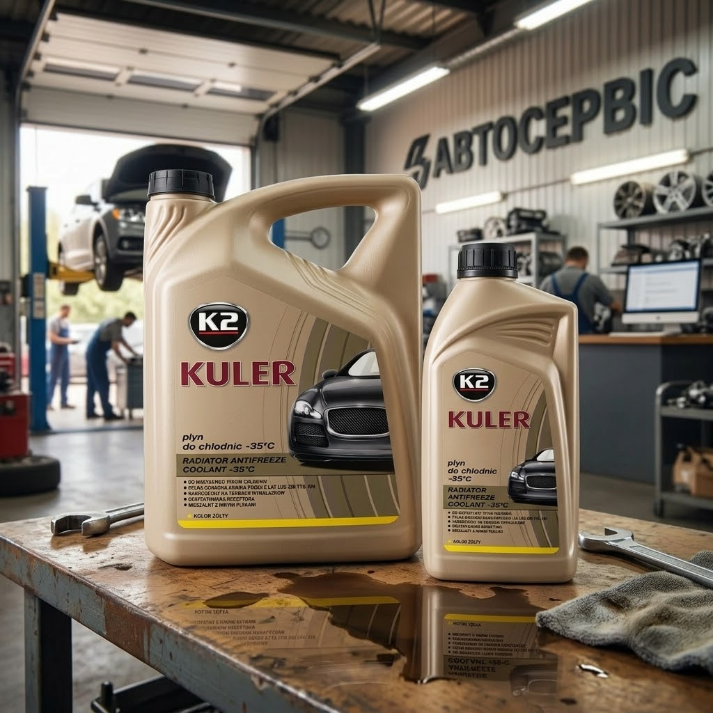 Антифриз K2 TURBO KULER -35 желтый 1 л для долива в систему охлаждения автомобиля