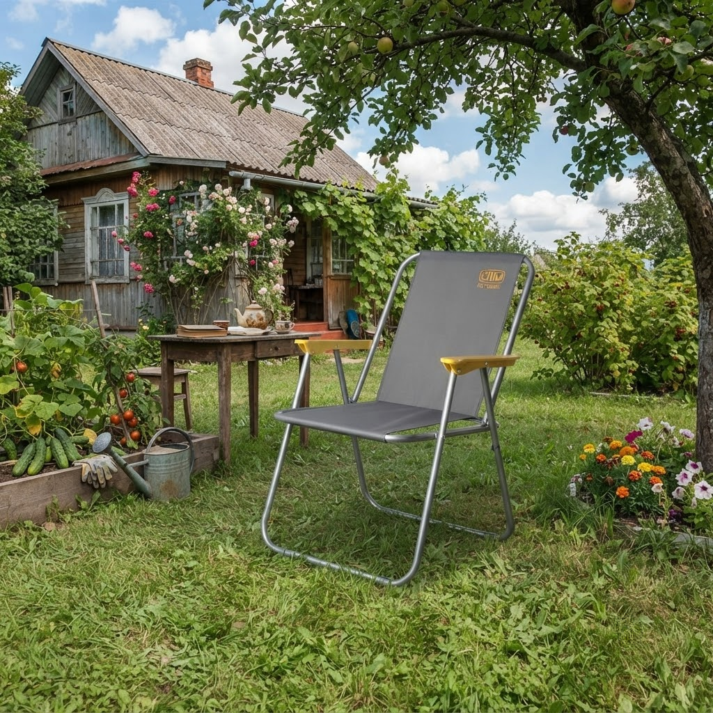 Складне крісло Дачне СИЛА 44х52х75 см зі сталевою рамою та тканиною 600D поліестер для подвір’я, саду і тераси