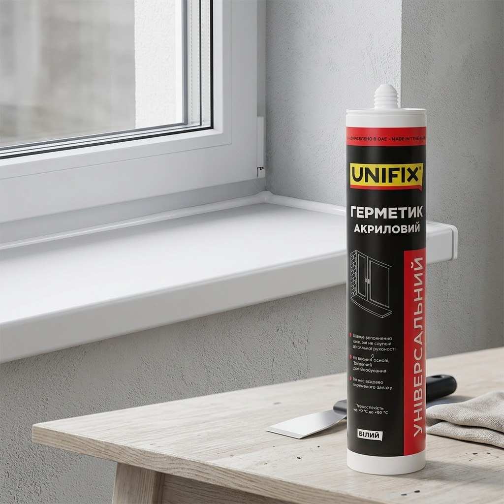 Білий акриловий герметик UNIFIX 280 мл для швів тріщин і примикань