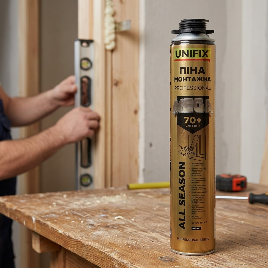 Монтажная профессиональная пена UNIFIX всесезонная MEGA 70+ л 870 мл