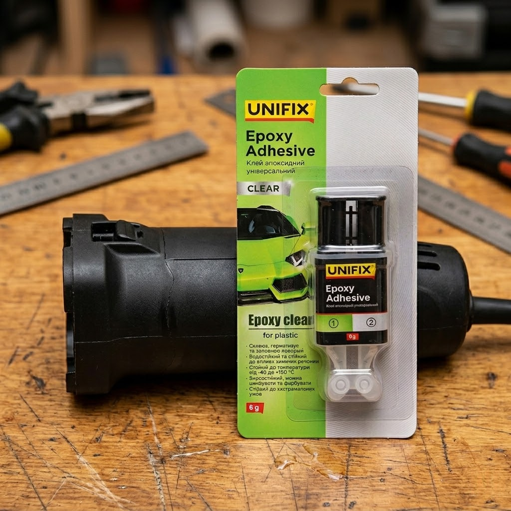 Клей епоксидний двокомпонентний для пластику у шприці прозорий 6 г UNIFIX