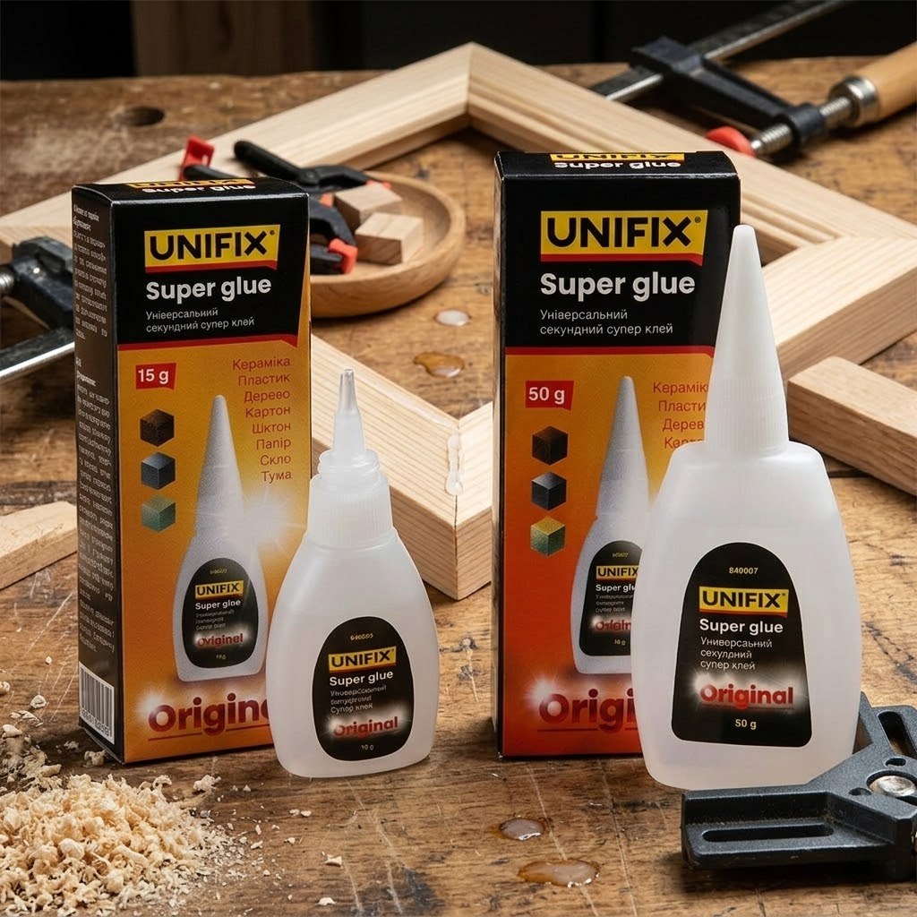 Супер клей UNIFIX 15 г для точкового ремонту та склеювання деталей