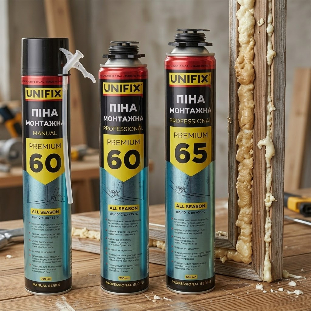Пена монтажная профессиональная всесезонная Premium 60 л 750 мл UNIFIX бежевого цвета