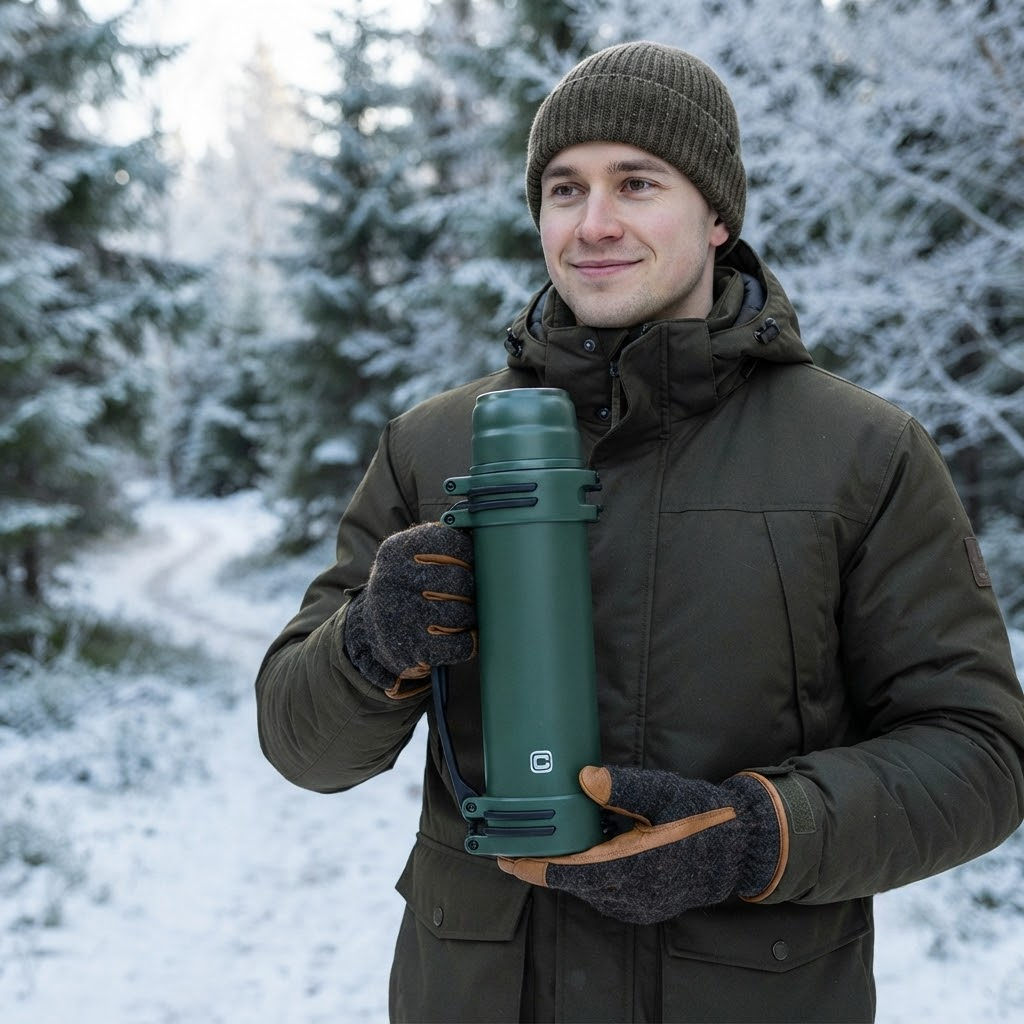 Термос Green Wood СИЛА 1 л зелений з нержавіючої сталі SS 304 для гарячих напоїв у дорогу