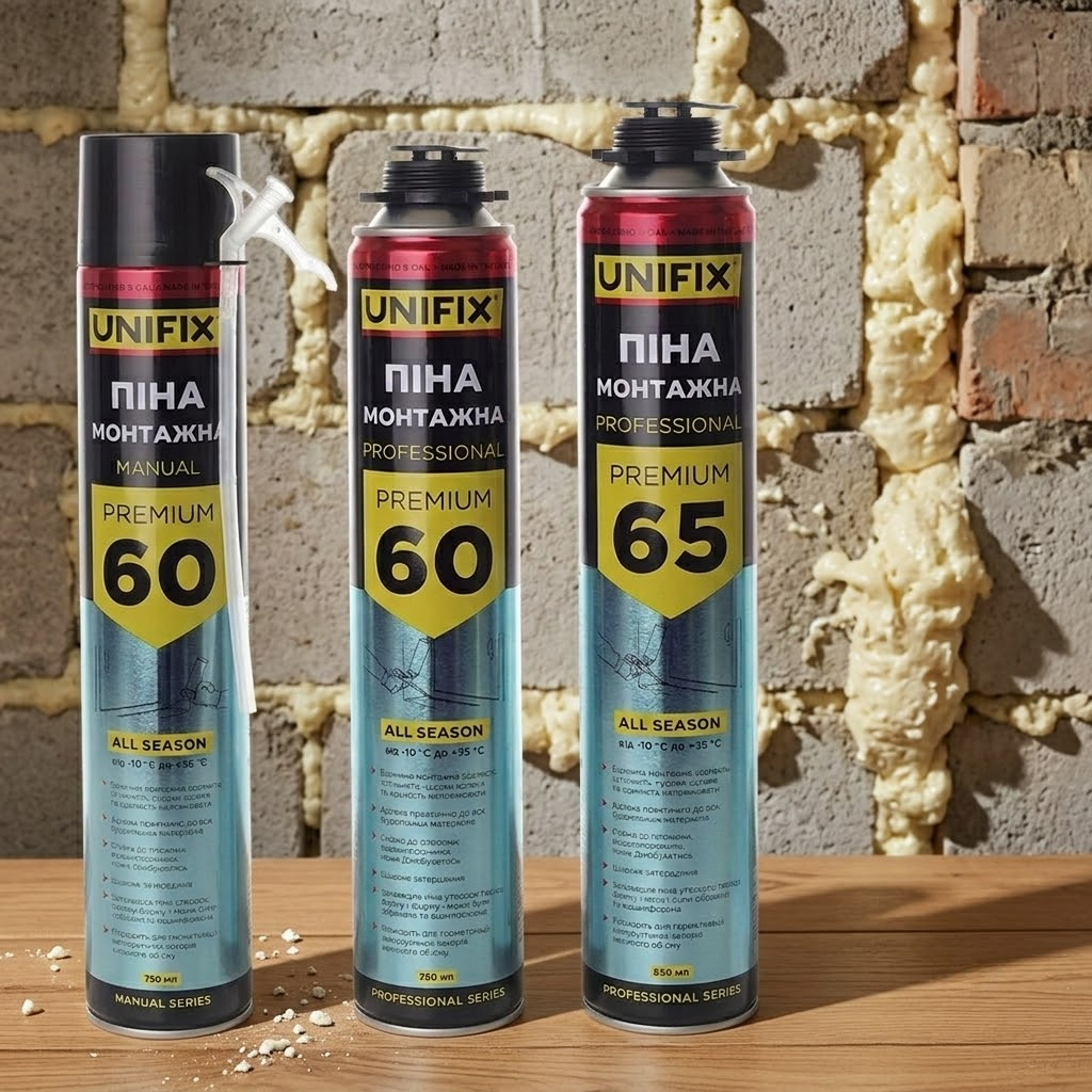 Профессиональная всесезонная монтажная пена UNIFIX Premium 60 л 750 мл для заполнения зазоров