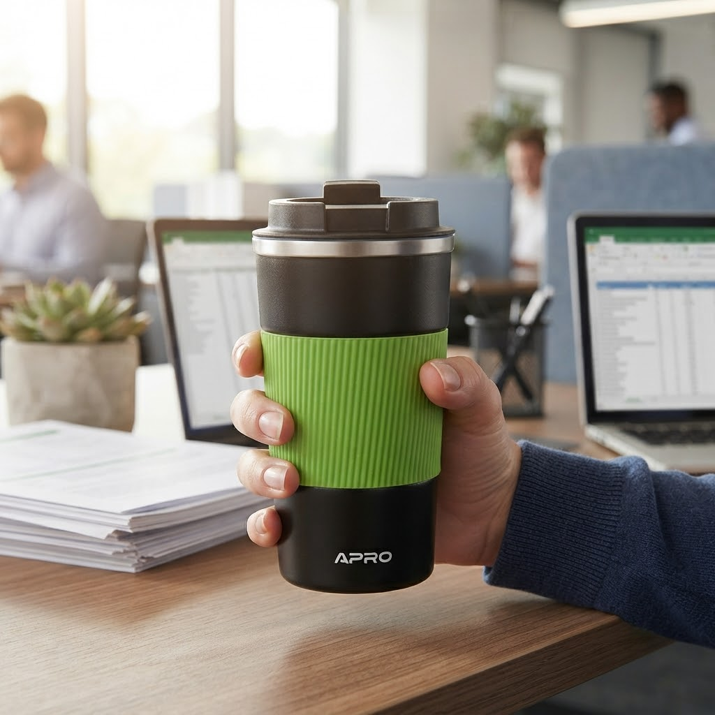 Зеленая термокружка APRO для кофе, чая и напитков с собой на работу, прогулку или в дорогу