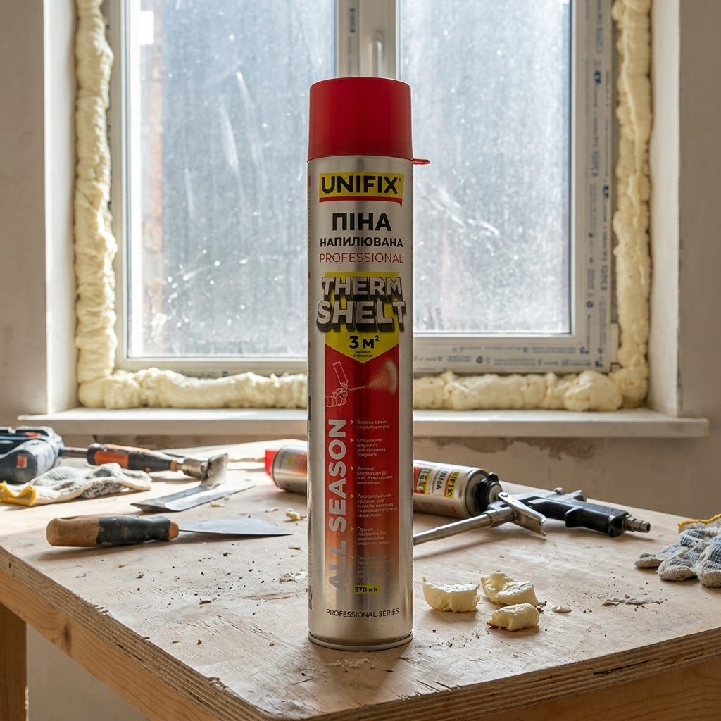Напилювана професійна піна UNIFIX Thermshelt 870 мл для ізоляції поверхонь