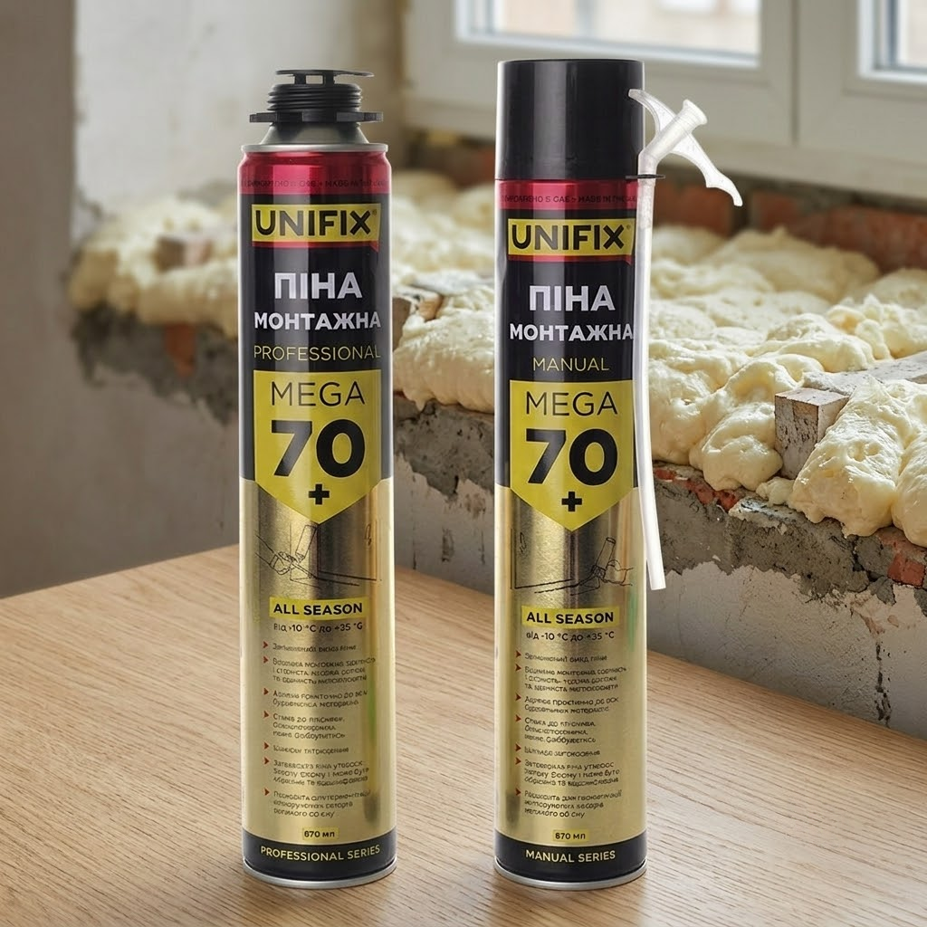 Пена монтажная ручная всесезонная Premium MEGA 70 л+ 870 мл UNIFIX