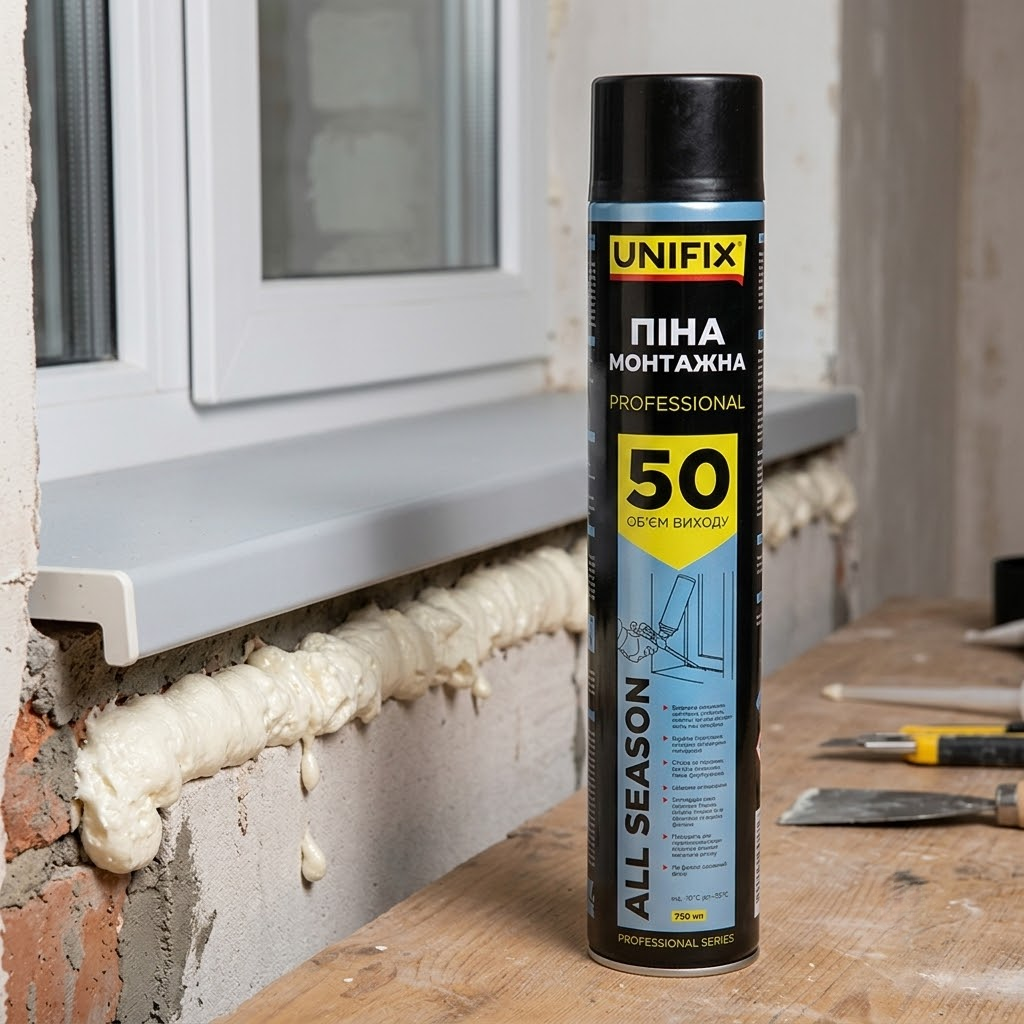 Профессиональная монтажная пена всесезонная 50 л 750 мл UNIFIX