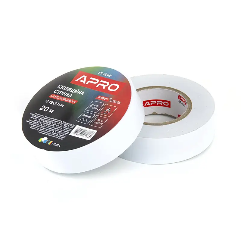 Изоляционная лента белая мат. 0.13х19 мм 20 м (самозагасающая) APRO PRO