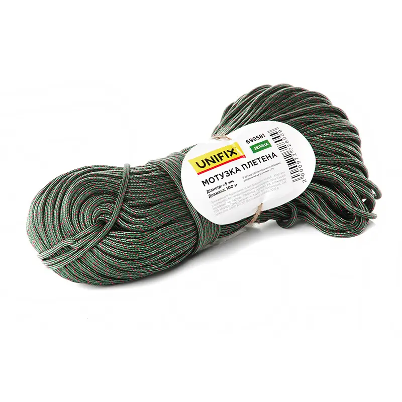 Веревка плетеная 5мм, 100м зеленая UNIFIX