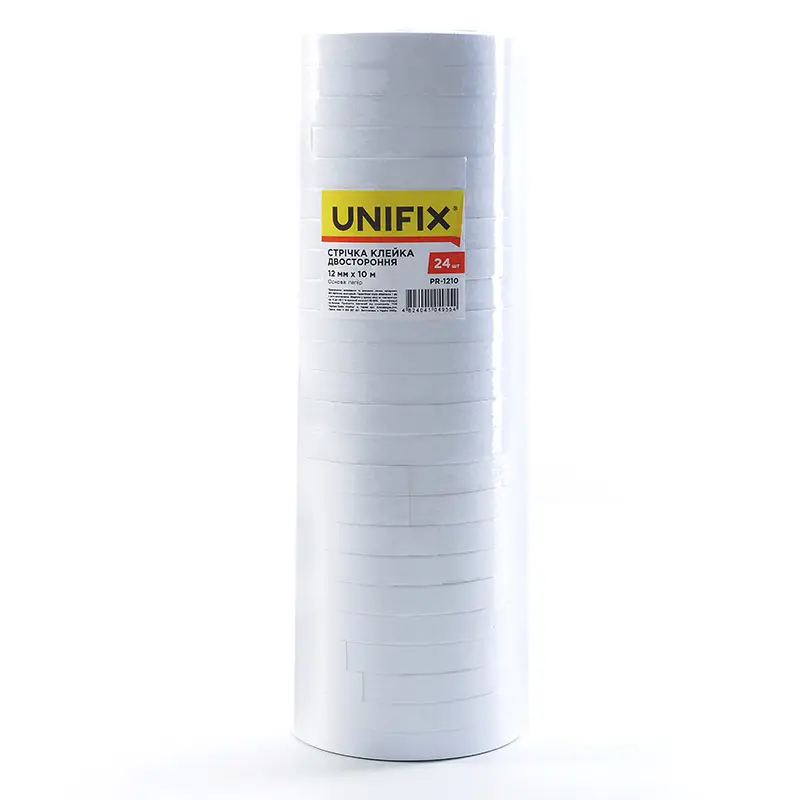 Лента клейкая двухсторонняя на бумажной основе 12мм 10м (туба 24шт) UNIFIX