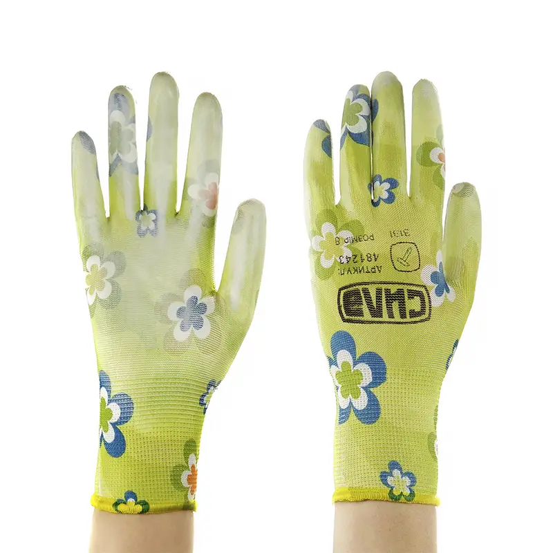 Перчатки с полиуретановым покрытием р8 (голубые садовые манжет) НЕЗАБУДКИ СИЛА