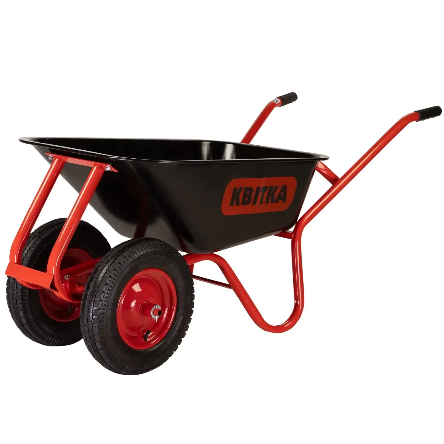 Тачка двухколесная F1 100л красок черное корыто Industrial 1,0мм, красная рама, пневмо колесо КВІТКА PRO