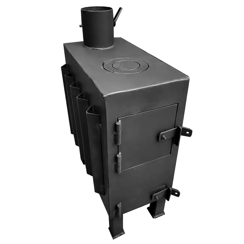 Печка-буржуйка с радиатором и варочной поверхностью на дровах 3кВт, 450х230х600мм СИЛА