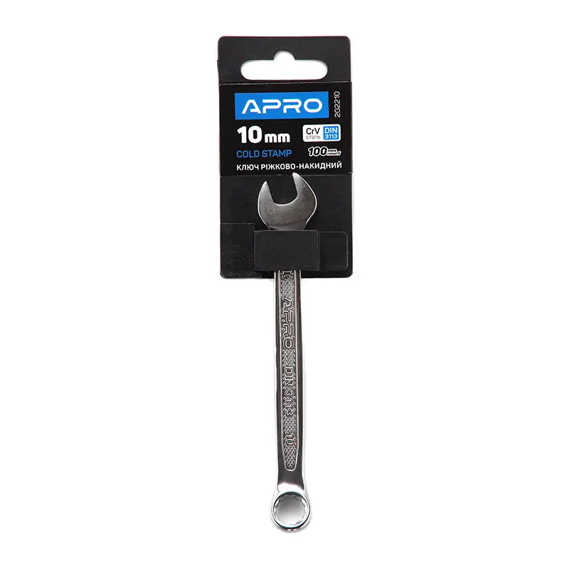 Ключ рожково-накидный CrV 10мм (холодный штамп DIN3113) APRO