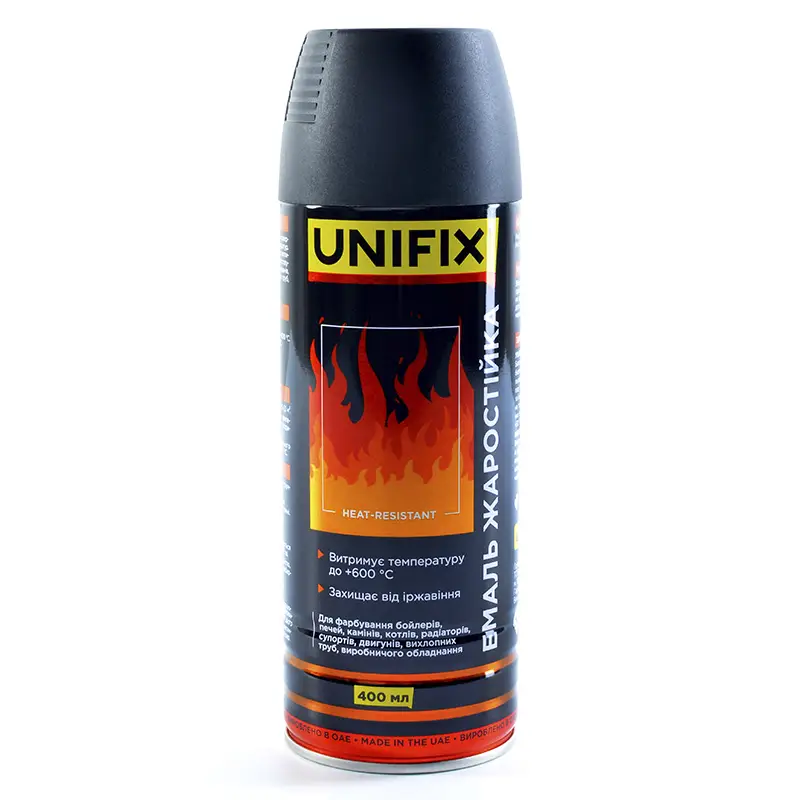 Эмаль жаропрочная черный мат. 400мл UNIFIX