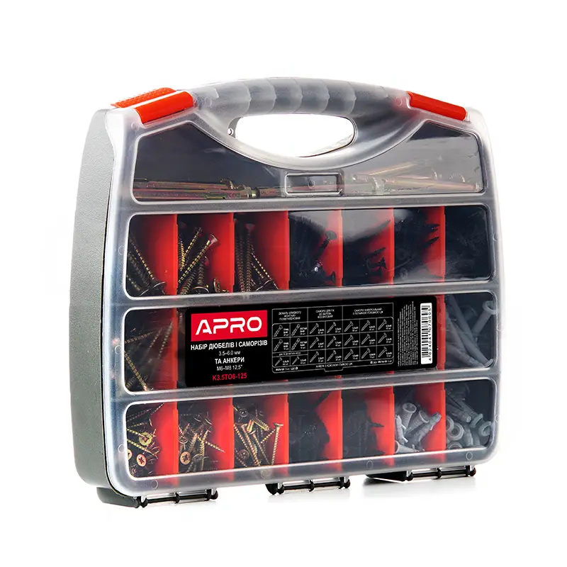 Набор дюбелей и саморезов 3.5–6.0мм и анкеры M6–M8 12,5'' APRO