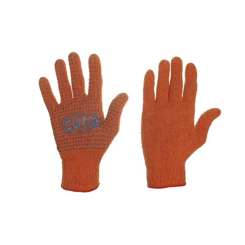 Перчатки нейлоновые оранжевые с мелкой синей ПВХ точкой Мастер СИЛА