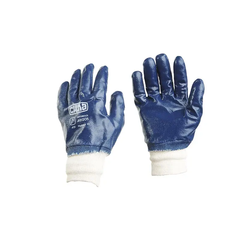 Перчатки с нитриловым покрытием р10 (синие манжет) СИЛА