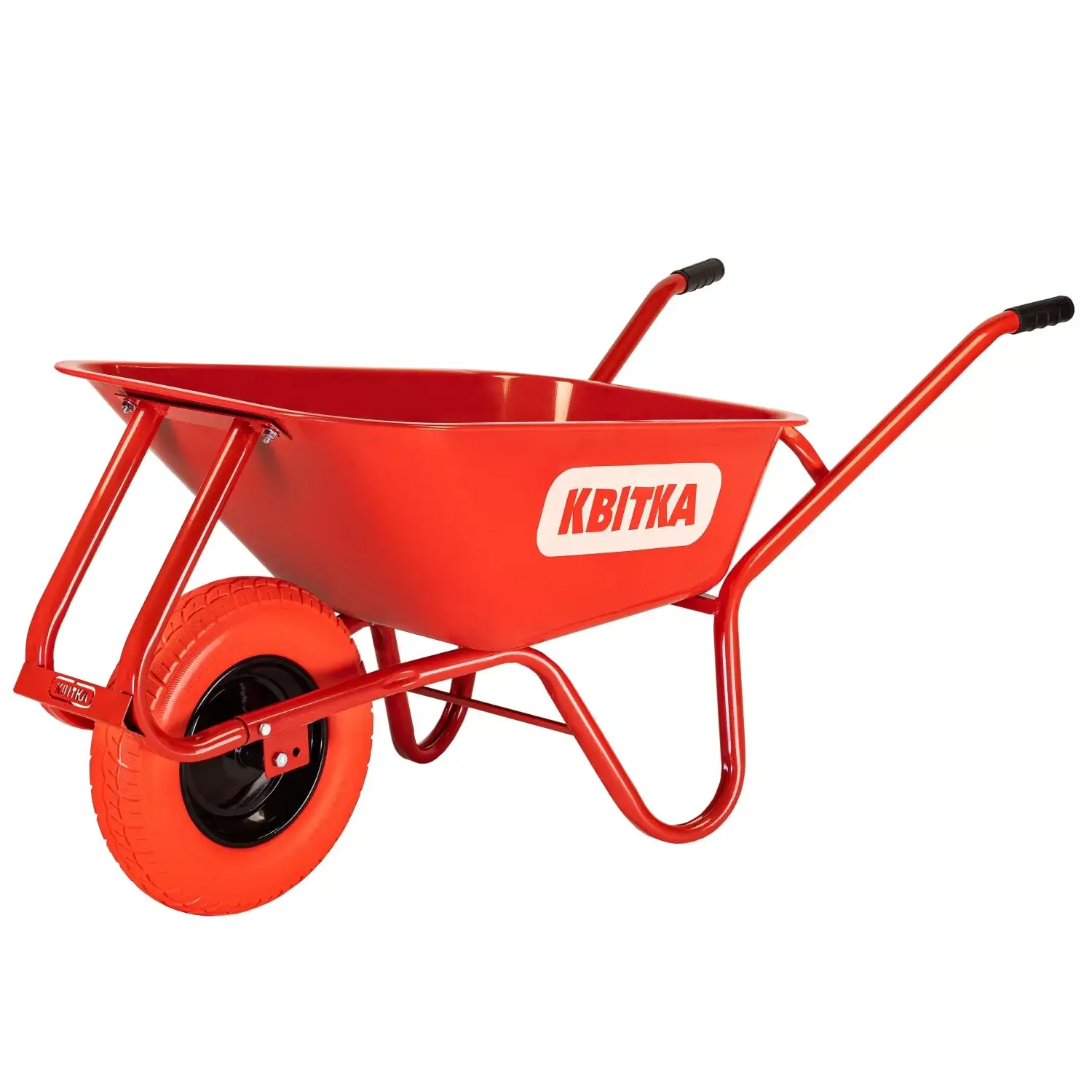 Тачка двухколесная F1 100л оцинк корыто Expert 0,8мм, красная рама, красное полиуретановое колесо КВІТКА PRO