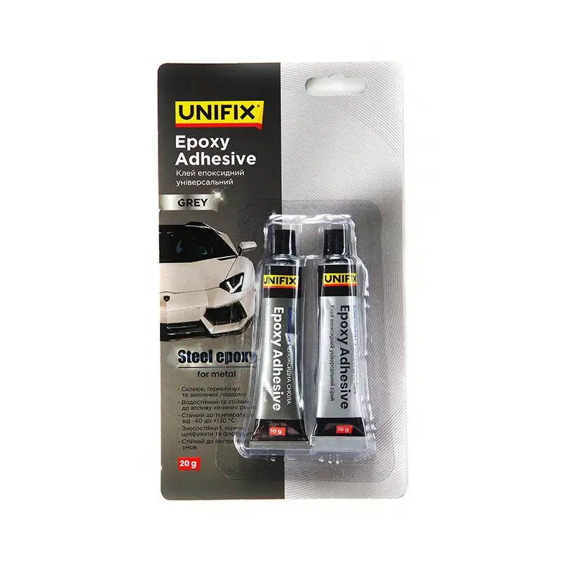 Клей эпоксидный двухкомпонентный для металла тюбик (серый) 20г UNIFIX