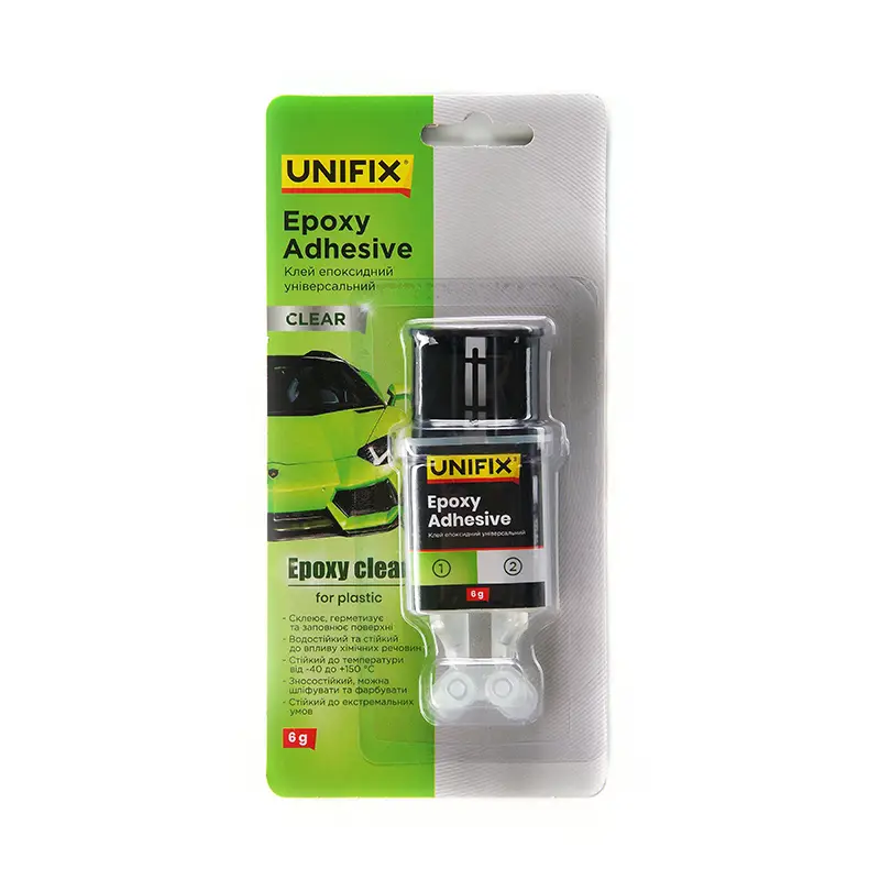 Клей эпоксидный двухкомпонентный для пластика шприц (прозрачный) 6г UNIFIX