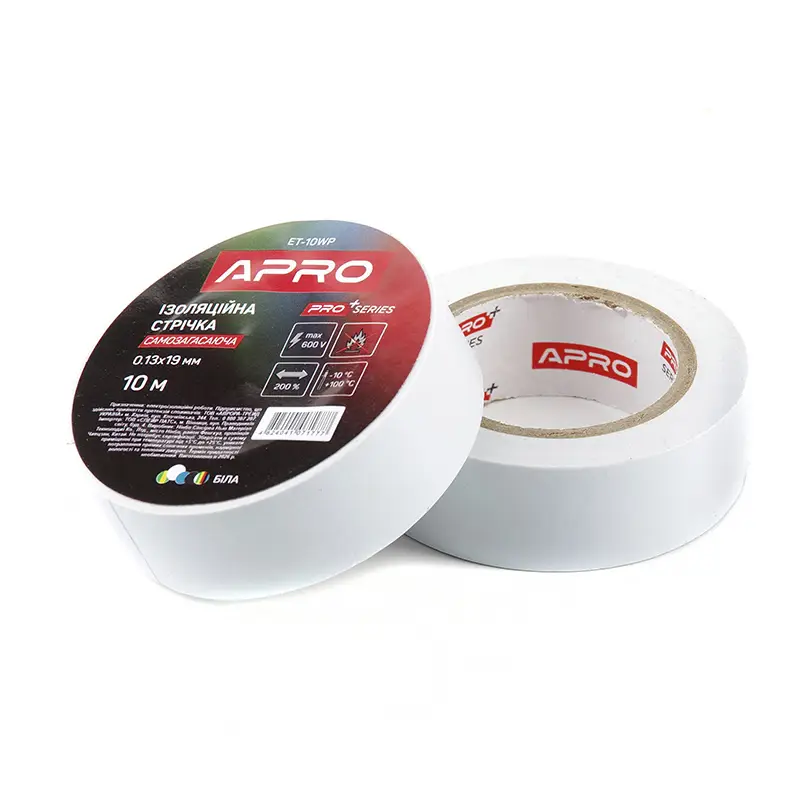 Изоляционная лента белая мат. 0.13х19 мм 10 м (самозагасающая) APRO PRO