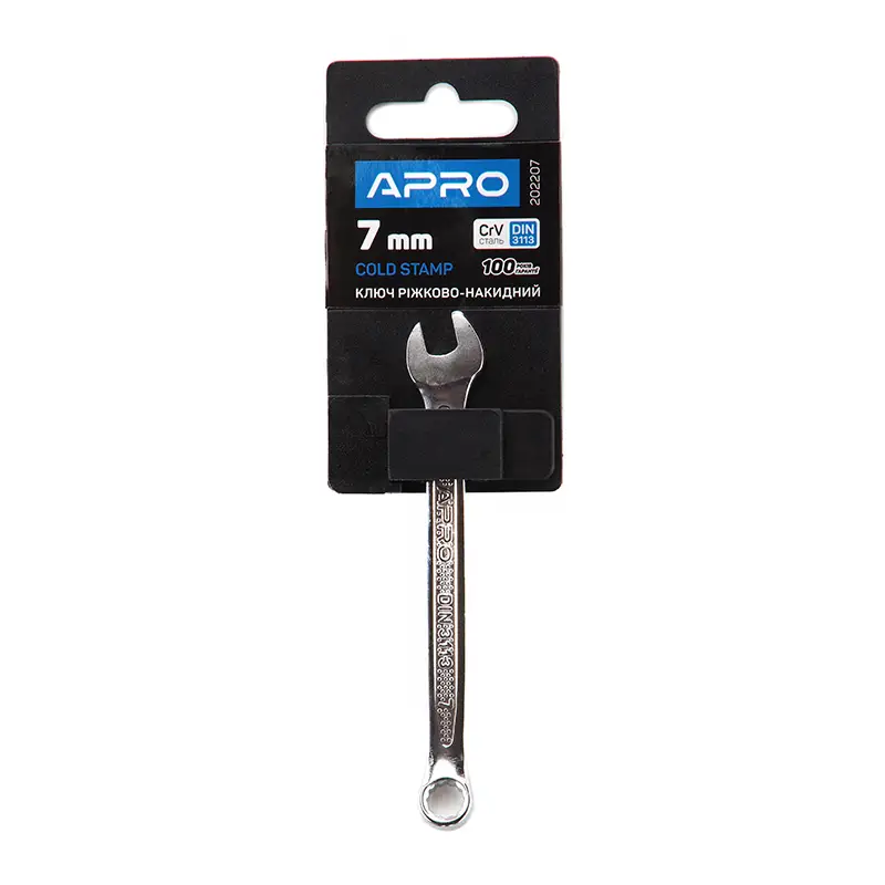 Ключ рожково-накидный CrV 7мм (холодный штамп DIN3113) APRO