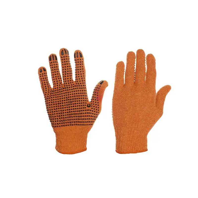 Перчатки нейлоновые оранжевые с мелкой черной ПВХ точкой Эконом СИЛА