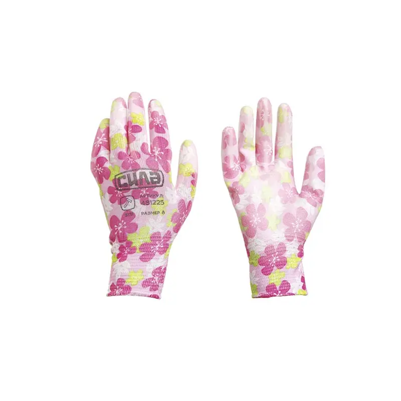 Перчатки с полиуретановым покрытием р8 (цветные садовые манжет) СИЛА