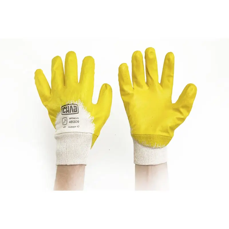 Перчатки с нитриловым покрытием р10 (желтые без хеддера) СИЛА